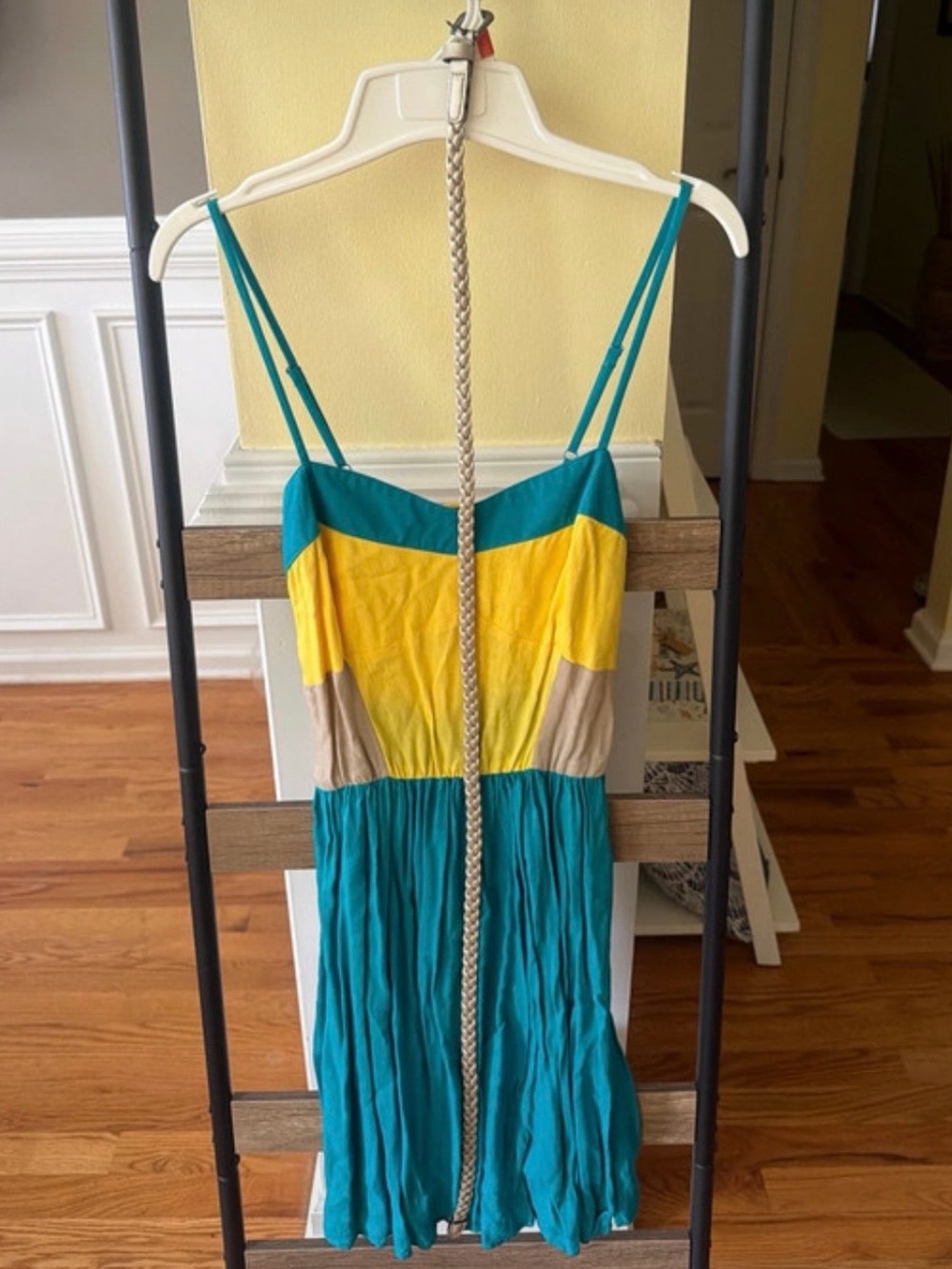 Frederick's of Hollywood Teal, Yellow & Tan Colorblock Sundress